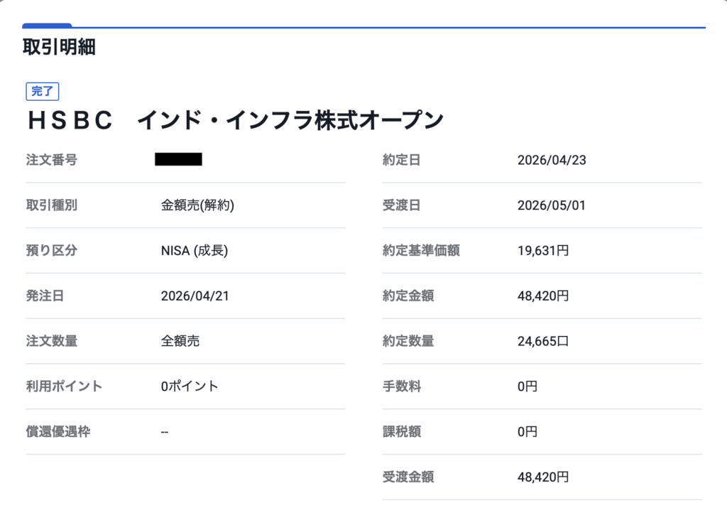 SBI証券 投資信託 売却明細